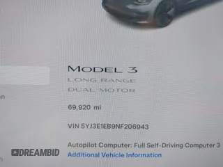 2022 Tesla Model 3 Long Range with VIN 5YJ3E1EB9NF206943, listed as a IAAI auction lot 41911040 with 69,920 mi miles and . Bid and sale history available at DreamBid. Image 7.