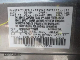 2024 Nissan Sentra SR with VIN 3N1AB8DV9RY279974, listed as a IAAI auction lot 42681299 with 20,552 mi miles and . Bid and sale history available at DreamBid. Image 9.