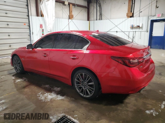 2020 Infiniti Q50 Red Sport 400 with VIN JN1FV7AR7LM660179, listed as a Copart auction lot 89016435 with 33,500 mi miles and Salvage Title. Bid and sale history available at carsss.com. Image 2.
