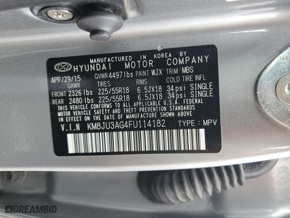 2015 Hyundai Tucson SE with VIN KM8JU3AG4FU114182, listed as a Copart auction lot 53567685 with 107,048 mi miles and Clean Title. Bid and sale history available at carsss.com. Image 13.