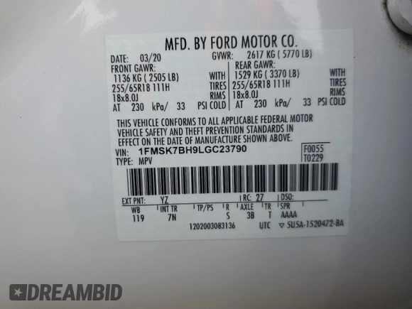 2020 Ford Explorer with VIN 1FMSK7BH9LGC23790, listed as a Copart auction lot 42761935 with 82,859 mi miles and Salvage Title. Bid and sale history available at carsss.com. Image 15.