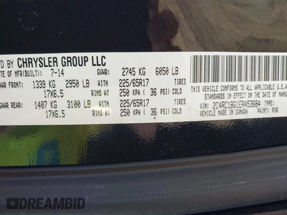 2014 Chrysler Town & Country Touring with VIN 2C4RC1BG1ER453684, listed as a IAAI auction lot 42111596 with 115,572 mi miles. Bid and sale history available at carsss.com. Image 9.