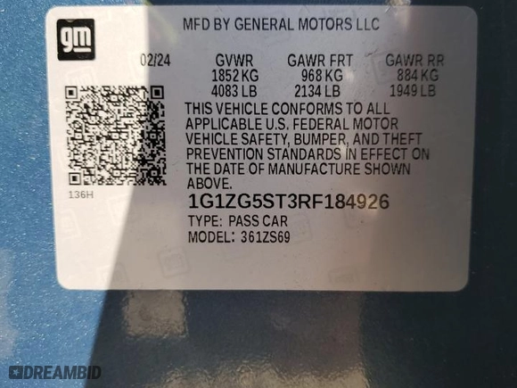 2024 Chevrolet Malibu RS with VIN 1G1ZG5ST3RF184926, listed as a Copart auction lot 86690624 with 19,086 mi miles and Salvage Title. Bid and sale history available at carsss.com. Image 13.