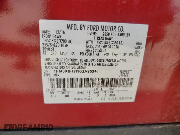 2019 Ford Explorer Platinum z VIN 1FM5K8HT6KGA95344, wystawiony jako Copart lot #55697795 z przebiegiem 64 948 mil mil oraz Czysty tytuł • Clean title. Historia ofert i sprzedaży dostępna na DreamBid. Obrazek 13.