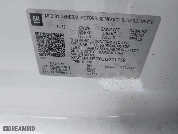 2018 Chevrolet Silverado 1500 High Country with VIN 3GCUKTEC0JG211759, listed as a IAAI auction lot 41687758 with 1 mi miles. Bid and sale history available at carsss.com. Image 9.