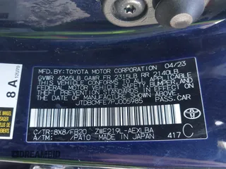 2023 Toyota Corolla Hybrid LE with VIN JTDBCMFE7PJ005985, listed as a IAAI auction lot 41574856 with 31,568 mi miles. Bid and sale history available at carsss.com. Image 9.