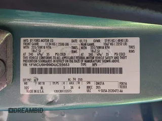 2013 Ford Escape SEL с VIN 1FMCU9H99DUC55653, выставлен на аукционе IAAI как лот 42002872 с пробегом 84 776 миль миль и . История ставок и продаж доступна на DreamBid. Изображение 9.
