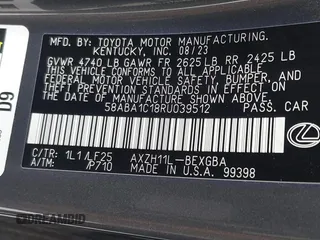 2024 Lexus ES 300h with VIN 58ABA1C18RU039512, listed as a IAAI auction lot 42051732 with 19,728 mi miles and . Bid and sale history available at DreamBid. Image 9.