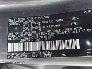 2019 Lexus GX 460 z VIN JTJBM7FX7K5212004, wystawiony jako IAAI lot #42111073 z przebiegiem 74 358 mil mil oraz . Historia ofert i sprzedaży dostępna na DreamBid. Obrazek 9.