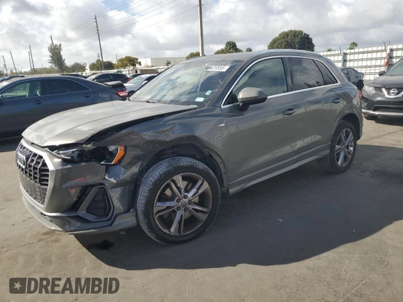 2020 Audi Q3 S line Premium with VIN WA1DECF37L1052630, listed as a Copart auction lot 45125555 with 57,910 mi miles and Non Repairable. Bid and sale history available at carsss.com. Image 1.