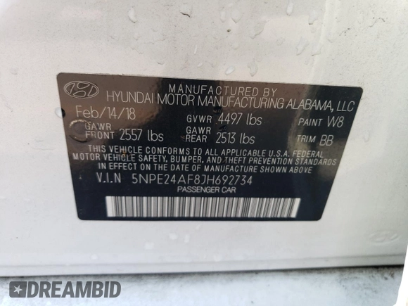 2018 Hyundai Sonata SE with VIN 5NPE24AF8JH692734, listed as a Copart auction lot 64266424 with 105,121 mi miles and Salvage Title. Bid and sale history available at carsss.com. Image 12.