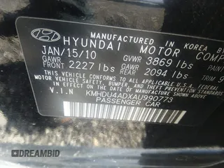 2010 Hyundai Elantra GLS with VIN KMHDU4ADXAU990773, listed as a IAAI auction lot 34962404 with 115,482 mi miles and . Bid and sale history available at DreamBid. Image 9.
