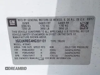 2017 Chevrolet Silverado 1500 LT with VIN 3GCUKREC4HG391101, listed as a IAAI auction lot 42129151 with 84,670 mi miles and . Bid and sale history available at DreamBid. Image 9.
