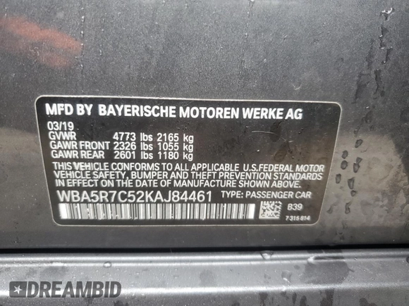 2019 BMW 3 Series 330i xDrive with VIN WBA5R7C52KAJ84461, listed as a Copart auction lot 46566955 with 76,202 mi miles and Salvage Title. Bid and sale history available at carsss.com. Image 13.