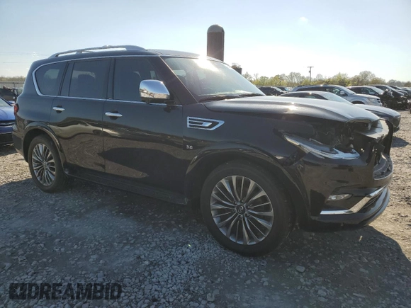 2018 Infiniti QX80 with VIN JN8AZ2NE1J9194002, listed as a Copart auction lot 50232765 with 76,395 mi miles and Salvage title. Bid and sale history available at DreamBid. Image 4.