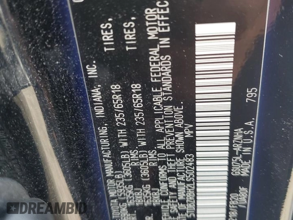 2020 Toyota Highlander LE z VIN 5TDBZRBH2LS502483, wystawiony jako Copart lot #61066535 z przebiegiem 126 820 mil mil oraz Szkoda całkowita • Salvage title. Historia ofert i sprzedaży dostępna na DreamBid. Obrazek 13.