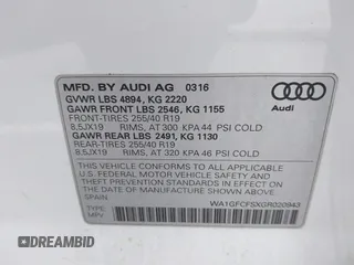 2016 Audi Q3 Prestige с VIN WA1GFCFSXGR020943, выставлен на аукционе IAAI как лот 42373908 с пробегом 109 108 миль миль и . История ставок и продаж доступна на DreamBid. Изображение 9.