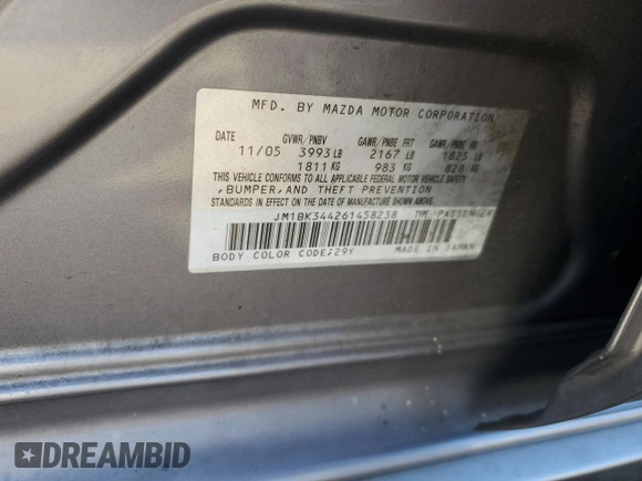 2006 Mazda 3 S Grand Touring with VIN JM1BK344261458238, listed as a Copart auction lot 69338134 with 125,984 mi miles and Salvage Title. Bid and sale history available at DreamBid. Image 12.