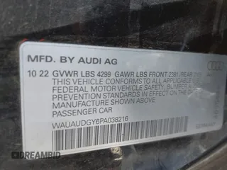 2023 Audi A3 Premium with VIN WAUAUDGY6PA038216, listed as a IAAI auction lot 42030266 with 28,384 mi miles and . Bid and sale history available at DreamBid. Image 9.