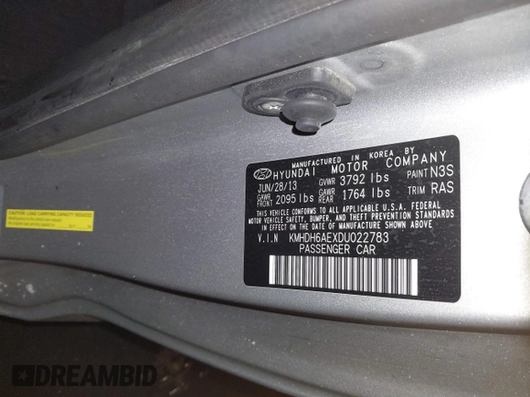 2013 Hyundai Elantra Coupe SE with VIN KMHDH6AEXDU022783, listed as a IAAI auction lot 41595832 with 153,330 mi miles. Bid and sale history available at carsss.com. Image 9.
