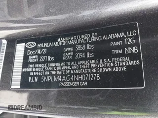2022 Hyundai Elantra SEL with VIN 5NPLM4AG4NH071278, listed as a IAAI auction lot 41815110 with 17,196 mi miles and . Bid and sale history available at DreamBid. Image 9.