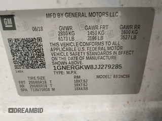 2018 Chevrolet Traverse LT Cloth z VIN 1GNERGKW8JJ279285, wystawiony jako IAAI lot #41795111 z przebiegiem 261 975 mil mil oraz . Historia ofert i sprzedaży dostępna na DreamBid. Obrazek 9.
