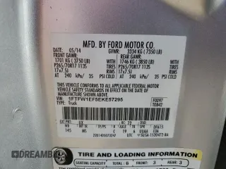 2014 Ford F-150 XL with VIN 1FTFW1EF5EKE57295, listed as a Copart auction lot 61687195 with 123,852 mi miles and Salvage title. Bid and sale history available at DreamBid. Image 12.