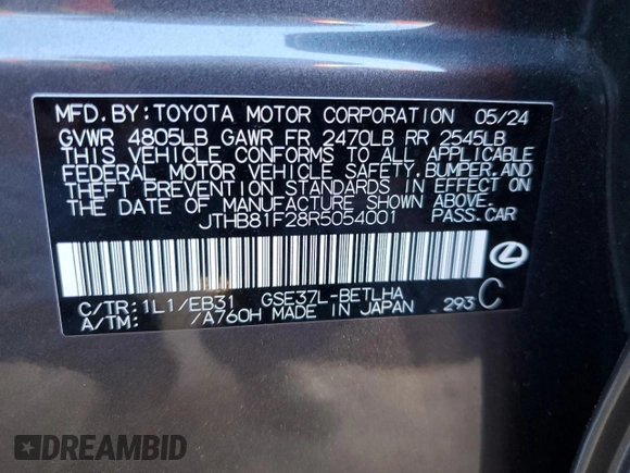 2024 Lexus IS 300 F Sport z VIN JTHB81F28R5054001, wystawiony jako Copart lot #41886945 z przebiegiem 7 986 mil mil oraz Szkoda całkowita • Salvage title. Historia ofert i sprzedaży dostępna na DreamBid. Obrazek 13.