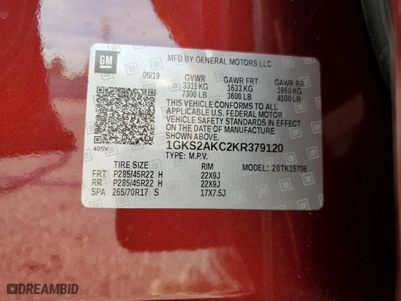 2019 GMC Yukon SLE with VIN 1GKS2AKC2KR379120, listed as a Copart auction lot 77789194 with 15,888 mi miles and Salvage Title. Bid and sale history available at carsss.com. Image 16.