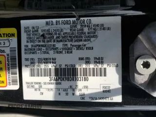 2013 Ford Fusion Titanium with VIN 3FA6P0K98DR103180, listed as a Copart auction lot 59403085 with 184,087 mi miles and Salvage title. Bid and sale history available at DreamBid. Image 12.