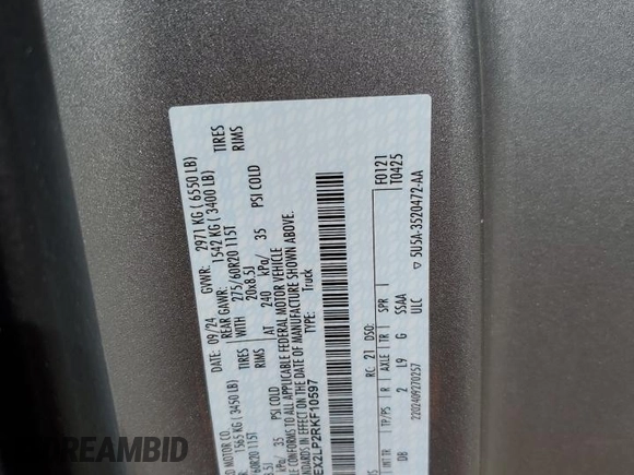 2024 Ford F-150 with VIN 1FTEX2LP2RKF10597, listed as a Copart auction lot 51155685 with 4,177 mi miles and Salvage title. Bid and sale history available at DreamBid. Image 15.