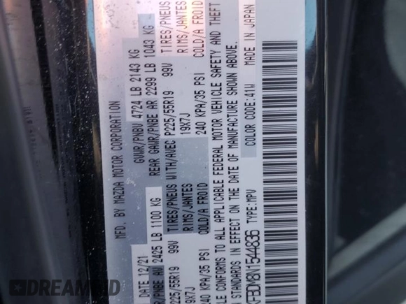 2022 Mazda CX-5 2.5 S Premium Package with VIN JM3KFBDM8N1544836, listed as a Copart auction lot 45573495 with 75,312 mi miles and Salvage Title. Bid and sale history available at carsss.com. Image 13.