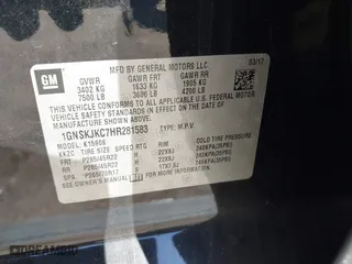 2017 Chevrolet Suburban Premier with VIN 1GNSKJKC7HR281583, listed as a IAAI auction lot 40680315 with 69,192 mi miles. Bid and sale history available at carsss.com. Image 9.