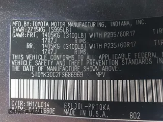 2015 Toyota Sienna XLE with VIN 5TDYK3DC2FS686969, listed as a IAAI auction lot 42559541 with 103,190 mi miles and . Bid and sale history available at DreamBid. Image 9.