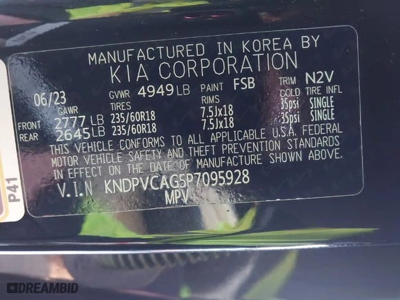 2023 Kia Sportage Hybrid EX with VIN KNDPVCAG5P7095928, listed as a IAAI auction lot 41756009 with 32,565 mi miles. Bid and sale history available at carsss.com. Image 9.