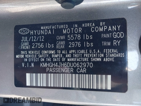 2013 Hyundai Equus Signature with VIN KMHGH4JH6DU062970, listed as a IAAI auction lot 42147197 with 131,799 mi miles and . Bid and sale history available at DreamBid. Image 9.
