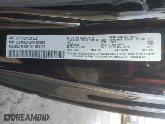 2022 Ram 2500 с VIN 3C6MR5AL9NG100086, выставлен на аукционе Copart как лот 51220565 с пробегом 57 899 миль миль и Списание • Salvage title. История ставок и продаж доступна на DreamBid. Изображение 13.