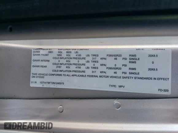 2022 GMC Savana Cargo Van with VIN 1GTW7BF72N1240075, listed as a Copart auction lot 76079194 with 38,922 mi miles and Clean Title. Bid and sale history available at carsss.com. Image 13.