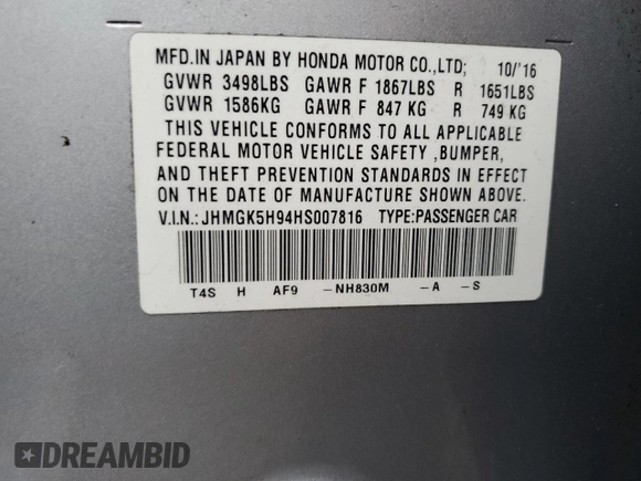 2017 Honda Fit EX-L с VIN JHMGK5H94HS007816, выставлен на аукционе Copart как лот 72561444 с пробегом 51 174 миль миль и Списание • Salvage title. История ставок и продаж доступна на DreamBid. Изображение 13.