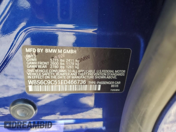2014 BMW M6 z VIN WBS6C9C51ED466736, wystawiony jako Copart lot #45031575 z przebiegiem 119 202 mil mil oraz Szkoda całkowita • Salvage title. Historia ofert i sprzedaży dostępna na DreamBid. Obrazek 12.
