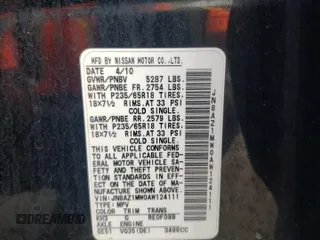 2010 Nissan Murano SL with VIN JN8AZ1MW0AW124111, listed as a Copart auction lot 72676554 with 179,109 mi miles and Non Repairable. Bid and sale history available at carsss.com. Image 12.