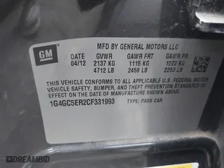 2012 Buick LaCrosse Leather with VIN 1G4GC5ER2CF331993, listed as a IAAI auction lot 41951754 with 105,937 mi miles. Bid and sale history available at carsss.com. Image 9.
