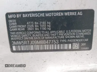 2021 BMW 3 Series 330i xDrive with VIN 3MW5R7J09M8B47753, listed as a IAAI auction lot 41897641 with 38,189 mi miles and . Bid and sale history available at DreamBid. Image 9.