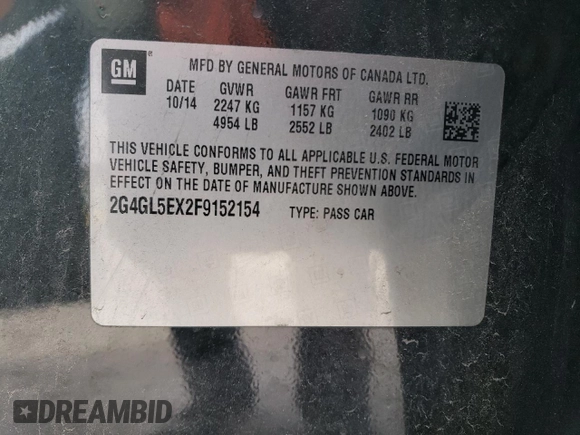 2015 Buick Regal z VIN 2G4GL5EX2F9152154, wystawiony jako Copart lot #86873114 z przebiegiem 73 528 mil mil oraz Szkoda całkowita • Salvage title. Historia ofert i sprzedaży dostępna na DreamBid. Obrazek 12.