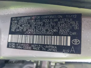 2013 Toyota Yaris L with VIN JTDKTUD32DD553842, listed as a IAAI auction lot 41231910 with 155,158 mi miles. Bid and sale history available at carsss.com. Image 9.
