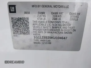2019 Chevrolet Impala LT with VIN 1G11Z5S35KU104647, listed as a IAAI auction lot 42130623 with 85,287 mi miles and . Bid and sale history available at DreamBid. Image 9.