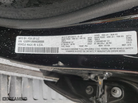 2022 Ram 1500 TRX with VIN 1C6SRFU96NN388069, listed as a Copart auction lot 73539324 with 31,667 mi miles and Salvage Title. Bid and sale history available at carsss.com. Image 13.