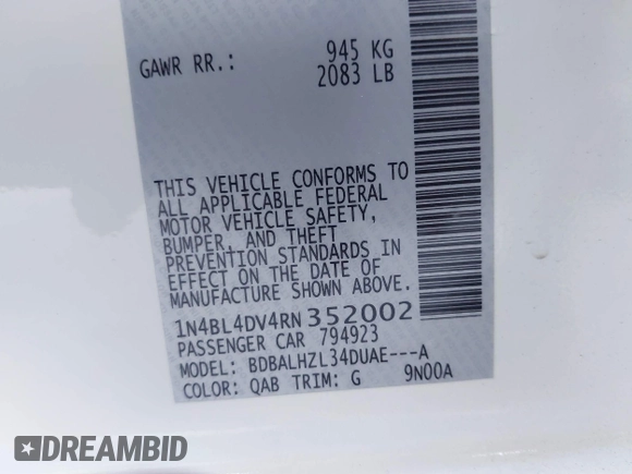 2024 Nissan Altima SV с VIN 1N4BL4DV4RN352002, выставлен на аукционе IAAI как лот 39677646 с пробегом 2 880 миль миль и . История ставок и продаж доступна на DreamBid. Изображение 9.