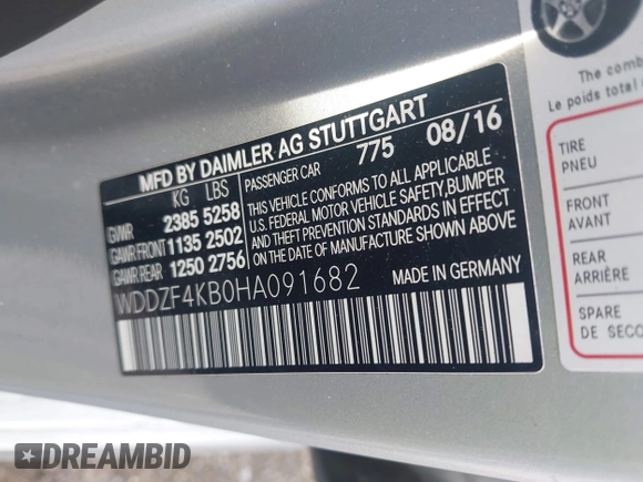2017 Mercedes-Benz E 300 Luxury with VIN WDDZF4KB0HA091682, listed as a IAAI auction lot 41994966 with 37,238 mi miles and . Bid and sale history available at DreamBid. Image 9.