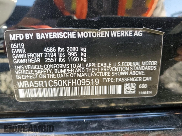 2019 BMW 3 Series 330i with VIN WBA5R1C50KFH09519, listed as a Copart auction lot 46501075 with 75,067 mi miles and Salvage Title. Bid and sale history available at carsss.com. Image 13.